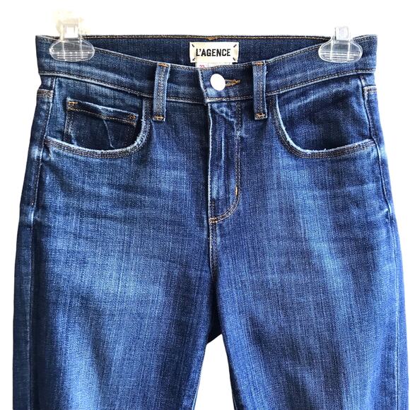 L’Agence Jordan Cropped Straight High Rise Denim Jeans Size 23 Vintage Destruct - Picture 7 of 16